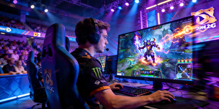 Ana选手DOTA2比赛画面，正在操作核心英雄